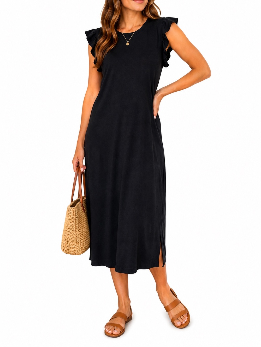 Old Navy Black Flutter Sleeve Midi Dress XL Soft Knit Casual
